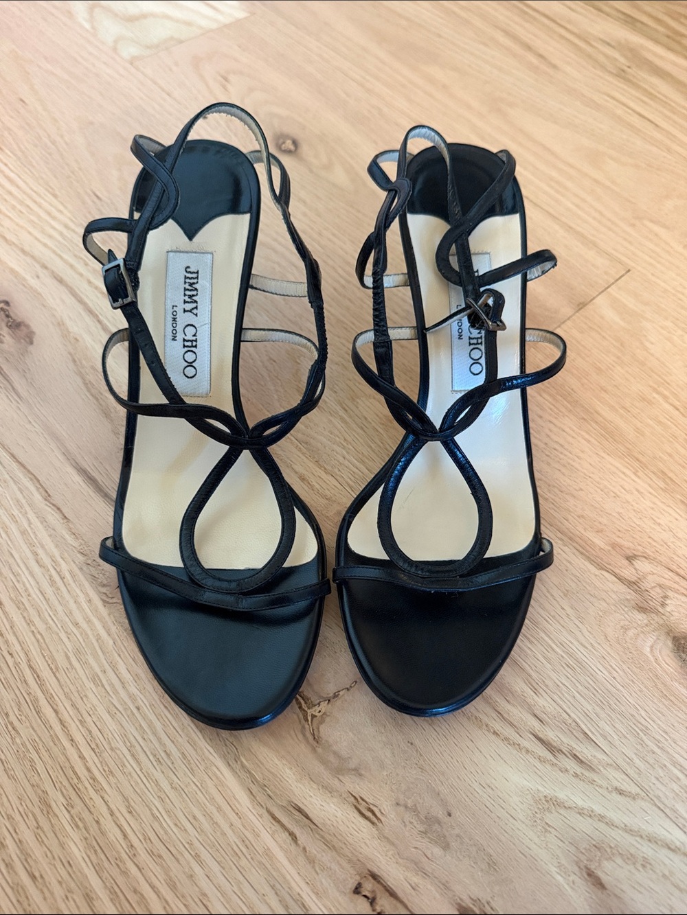 Jimmy Choo Black Strappy Loop-Heel Sandals